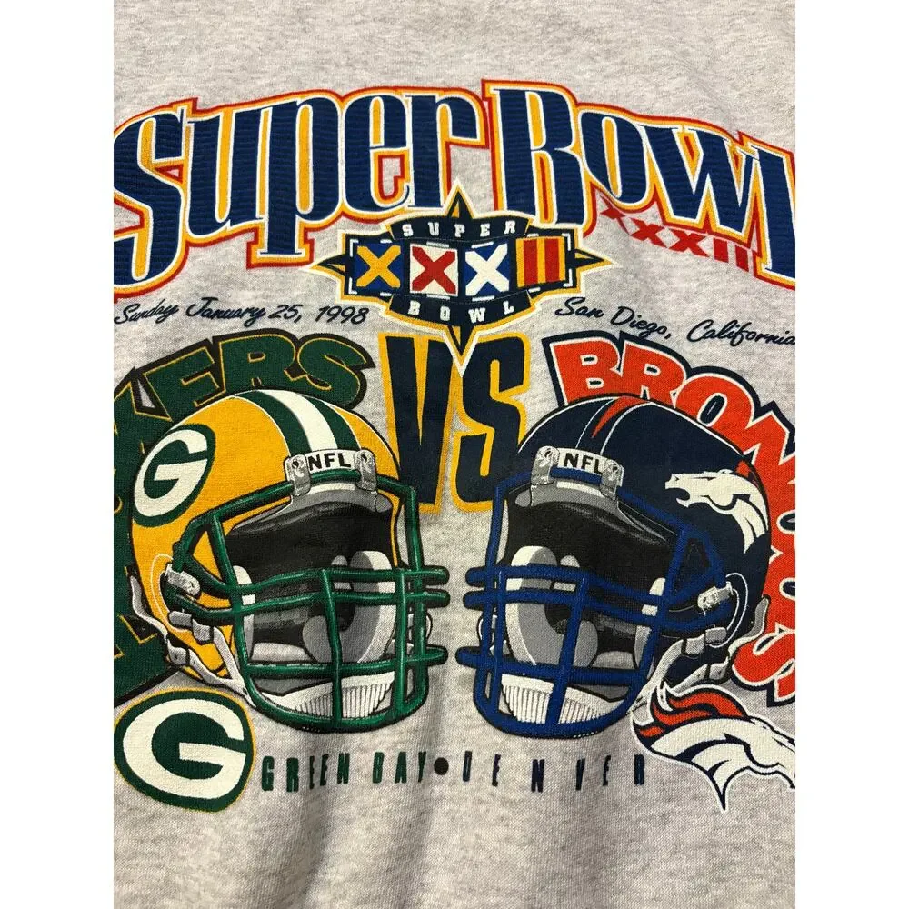 VTG 90s Logo Athletic Super Bowl XXXII Packers Broncos Crewneck Sweater Size XL